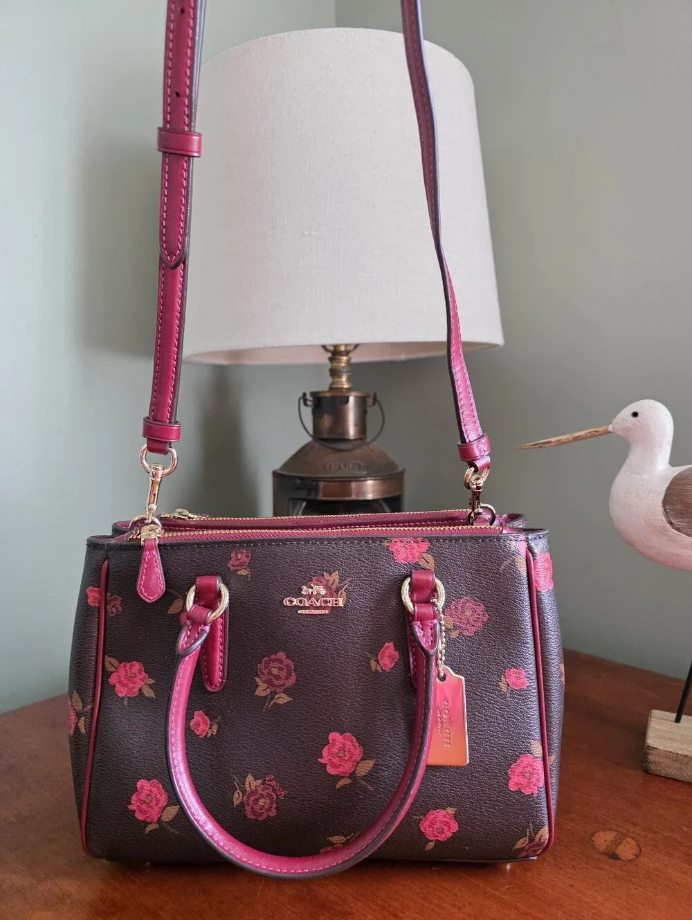 Coach Mini Surrey Carryall F46282 Floral Peony Print Coated Canvas Satchel Bag
